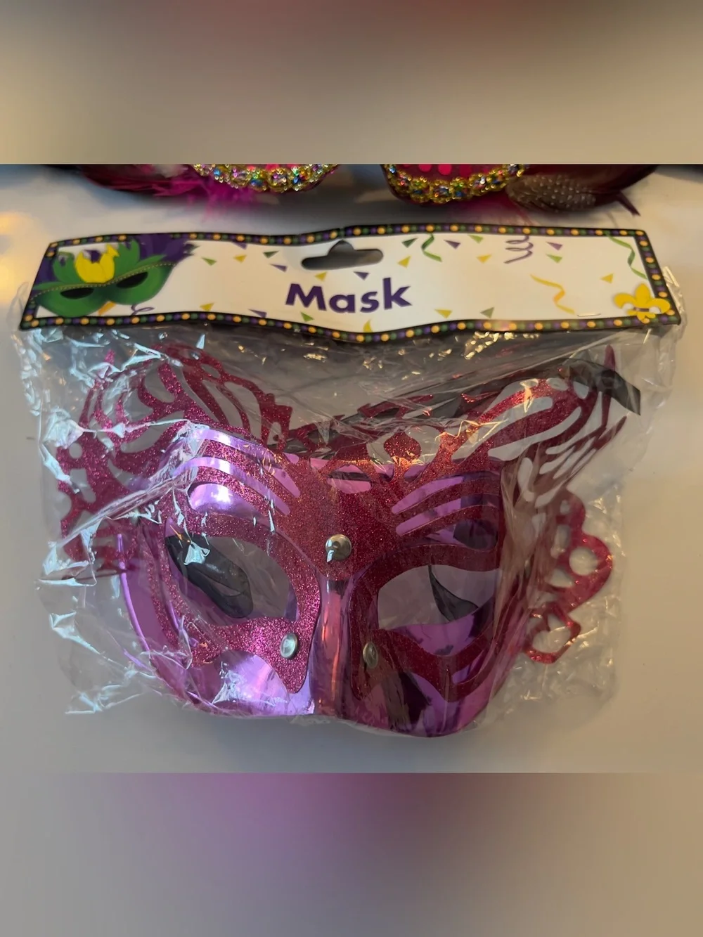 Feathered Large Masquerade Mask in Deep Pink and Medium Pink Sequin Mask